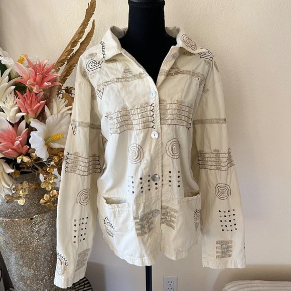 Vintage Brownstone Studio Unique Embroidered Boho Cottage Top w Oyster Buttons - Picture 1 of 13